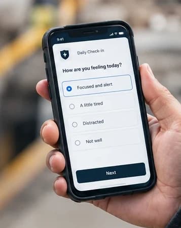 Daily check-in on a phone asking how the worker is feeling